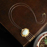 Hotan Jade Ruyi Pendant Necklace with Tassel Clavicle Chain