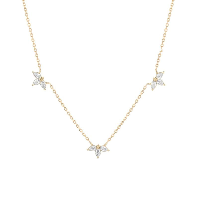 925 Silver Collarbone Necklace Zircon Flower Pendant Women