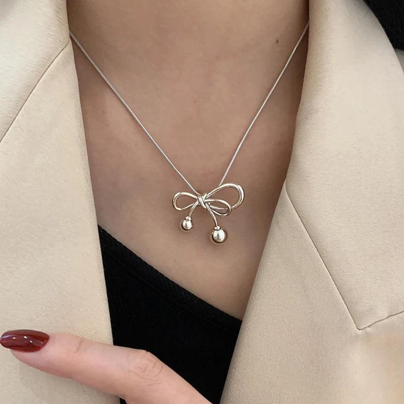 925 Silver Bow-knot Necklace Charm for Women