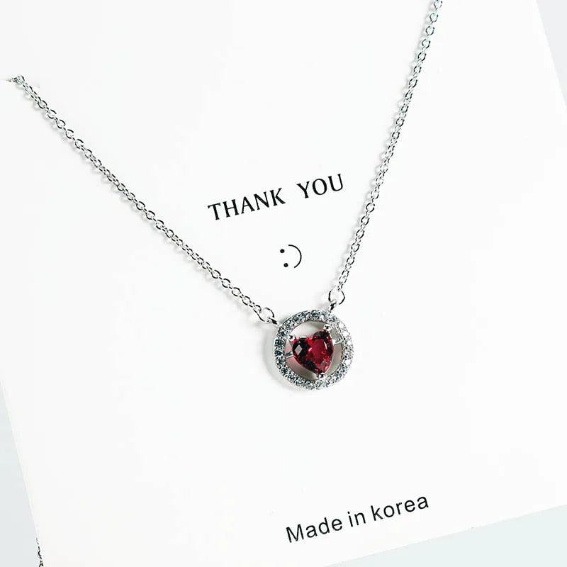 Delicate Silver 925 Heart Ruby Zircon Pendant Necklace for Women