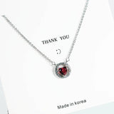 Delicate Silver 925 Heart Ruby Zircon Pendant Necklace for Women