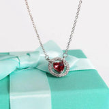 Delicate Silver 925 Heart Ruby Zircon Pendant Necklace for Women