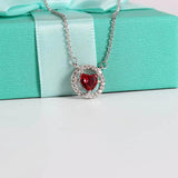Delicate Silver 925 Heart Ruby Zircon Pendant Necklace for Women