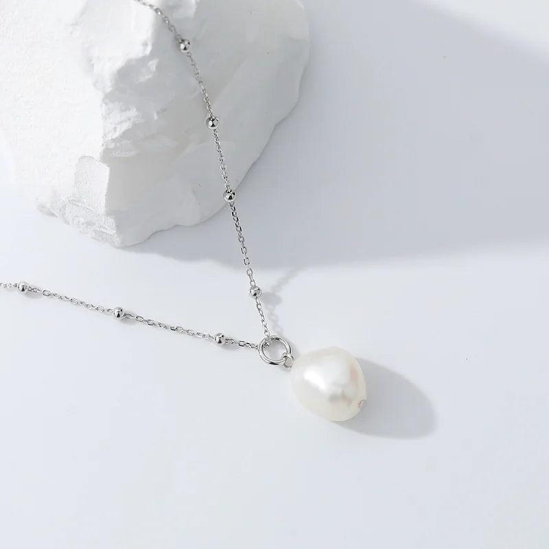 925 Silver Baroque Pearl Pendant Necklace Women Dainty Jewelry Collar