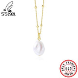 925 Silver Baroque Pearl Pendant Necklace Women Dainty Jewelry Collar