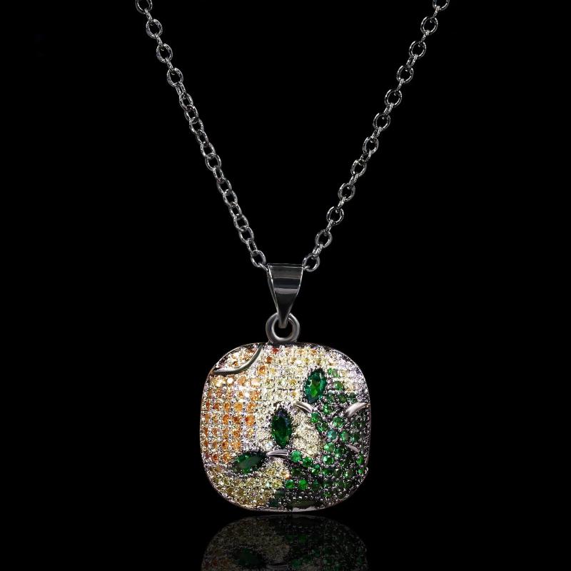 925 Silver Green Zircon Pendant Necklace Women's Jewelry Sweater Chain