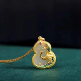 Natural Hetian Jade Gourd Necklace Chinese Ladies Pendant Heavy Feeling