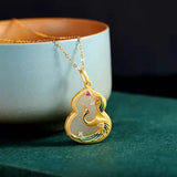 Natural Hetian Jade Gourd Necklace Chinese Ladies Pendant Heavy Feeling