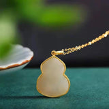 Natural Hetian Jade Gourd Necklace Chinese Ladies Pendant Heavy Feeling