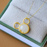 Silver Inlaid Hetian Jade Pendant Necklace Mickey Sweet Feminine Charm