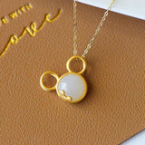 Silver Inlaid Hetian Jade Pendant Necklace Mickey Sweet Feminine Charm