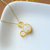 Silver Inlaid Hetian Jade Pendant Necklace Mickey Sweet Feminine Charm