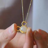 Silver Inlaid Hetian Jade Pendant Necklace Mickey Sweet Feminine Charm