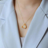 Silver Inlaid Hetian Jade Pendant Necklace Mickey Sweet Feminine Charm