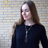 Baroque Pearl Necklace Long Crystal Beads 925 Silver Clasp