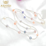 Baroque Pearl Necklace Long Crystal Beads 925 Silver Clasp