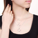 Silver 925 Necklace Women Square Shape Chains Jewelry