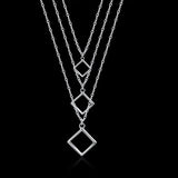Silver 925 Necklace Women Square Shape Chains Jewelry