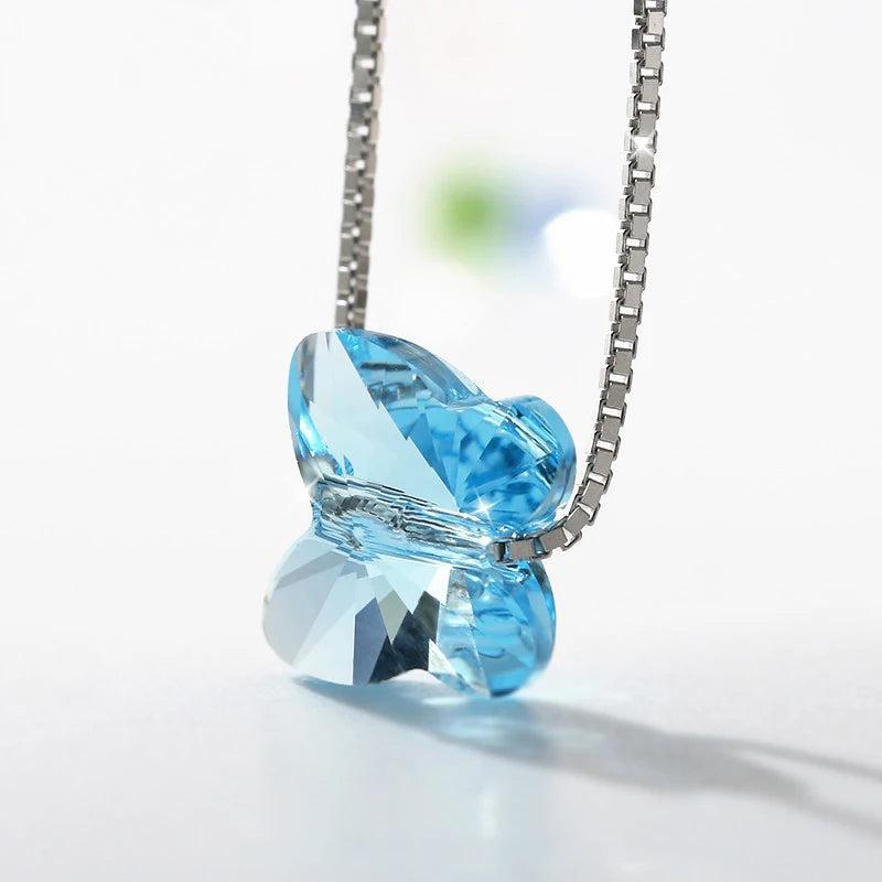 Austria Crystal Butterfly Pendant Necklace S925 Silver
