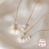 925 Silver Pearls Pendant Necklace Multilayer Chain for Girls
