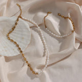 Freshwater Pearl Necklace 18K Plated Chain Stitching Jewelry