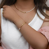 Freshwater Pearl Necklace 18K Plated Chain Stitching Jewelry