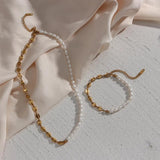 Freshwater Pearl Necklace 18K Plated Chain Stitching Jewelry