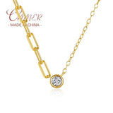 925 Silver Zircon Pendant Necklace Round Splice Chain Women Jewelry