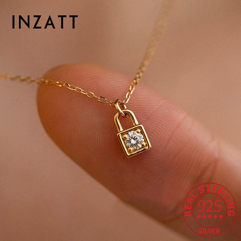 925 Silver Zircon CZ 18K Lock Choker Necklace Women Fine Jewelry