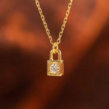 925 Silver Zircon CZ 18K Lock Choker Necklace Women Fine Jewelry