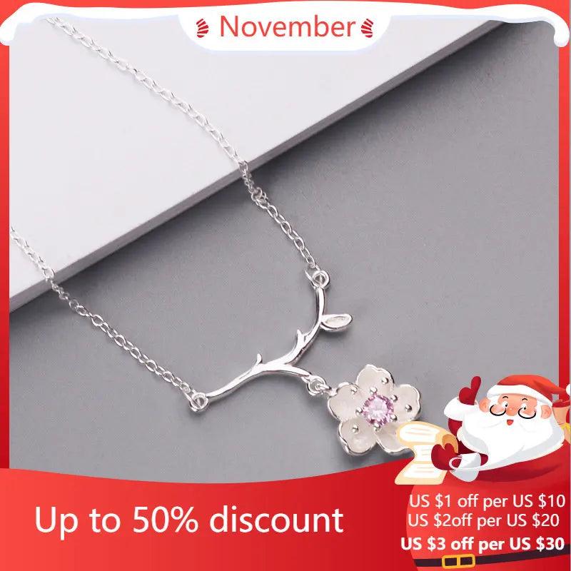 925 Silver Crystal Flower Necklace for Women