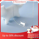 Walking Cat Silver Necklace for Women