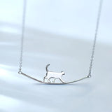 Walking Cat Silver Necklace for Women