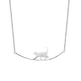 Walking Cat Silver Necklace for Women