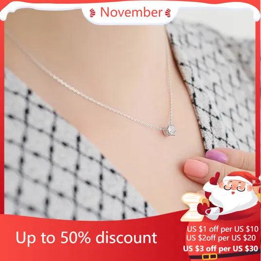925 Silver Zircon Crown Pendant Necklace for Women