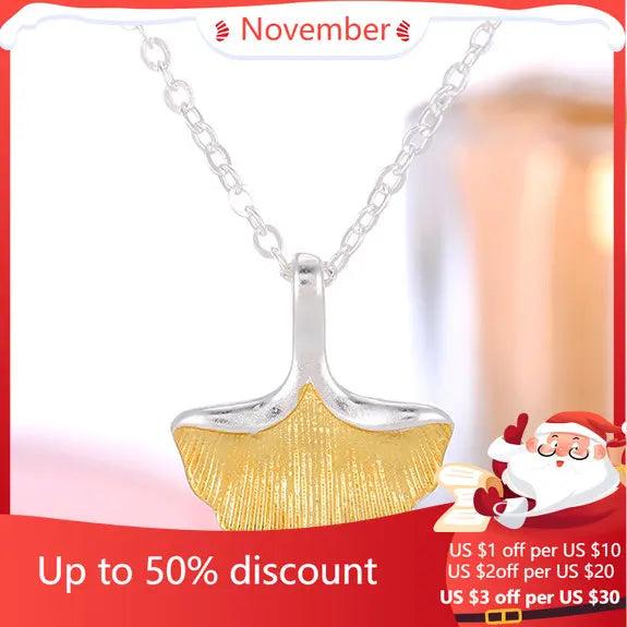 925 Silver Ginkgo biloba Necklace for Women