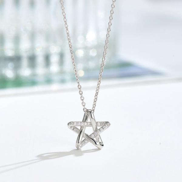 925 Silver Star Necklace Zirconia Wedding Girls Statement Jewelry