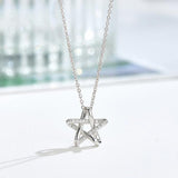925 Silver Star Necklace Zirconia Wedding Girls Statement Jewelry