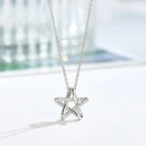 925 Silver Star Necklace Zirconia Wedding Girls Statement Jewelry