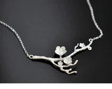925 Silver Branch Flower Necklace Pendant for Women