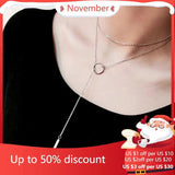 925 Silver Long Circle Necklaces For Women Lady Gift