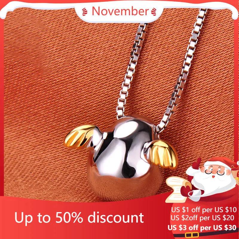 925 Silver Angel Eggs Choker Necklace for Women Wedding Girls Statement Jewelry
