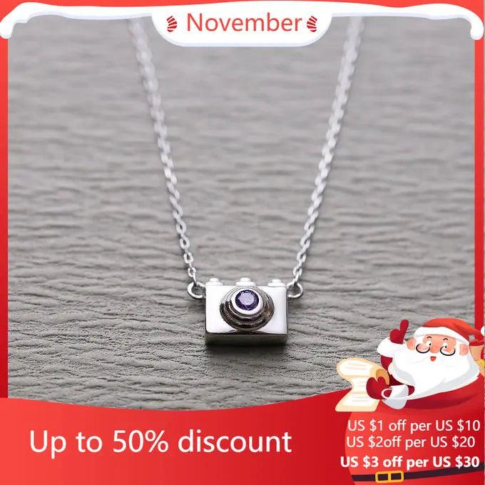 925 Silver Camera Pendant Necklace for Women