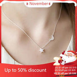 925 Silver Stars Moon Necklace Pendant Women Jewelry