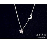 925 Silver Stars Moon Necklace Pendant Women Jewelry