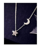 925 Silver Stars Moon Necklace Pendant Women Jewelry