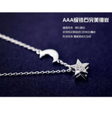 925 Silver Stars Moon Necklace Pendant Women Jewelry