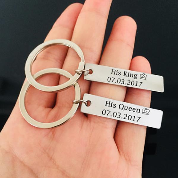 Engraved Crown Keyring Couples Valentine Keychain