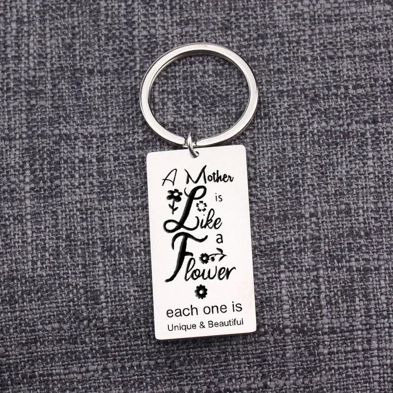 Mother Is Like a Flower - Unique Stainless Steel Keychain & Keyring