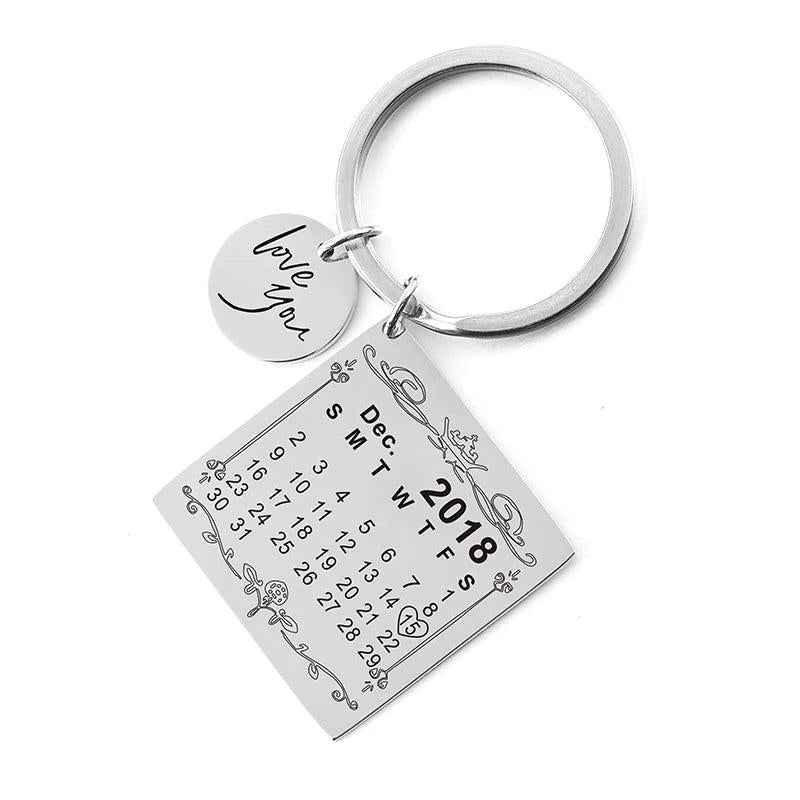 Personalized Calendar Date Key Chain Heart Love You Tag Couple Gift